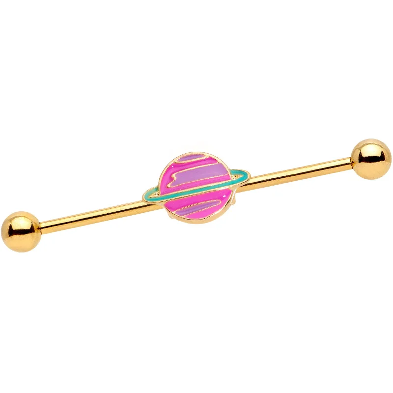Women's Earrings – Elegant Designs for Every Personality--14 Gauge Pink Planet Saturn Industrial Barbell 38mm Women's Earrings – Elegant Designs for Every Personality--14 Gauge Pink Planet Saturn Industrial Barbell 38mm