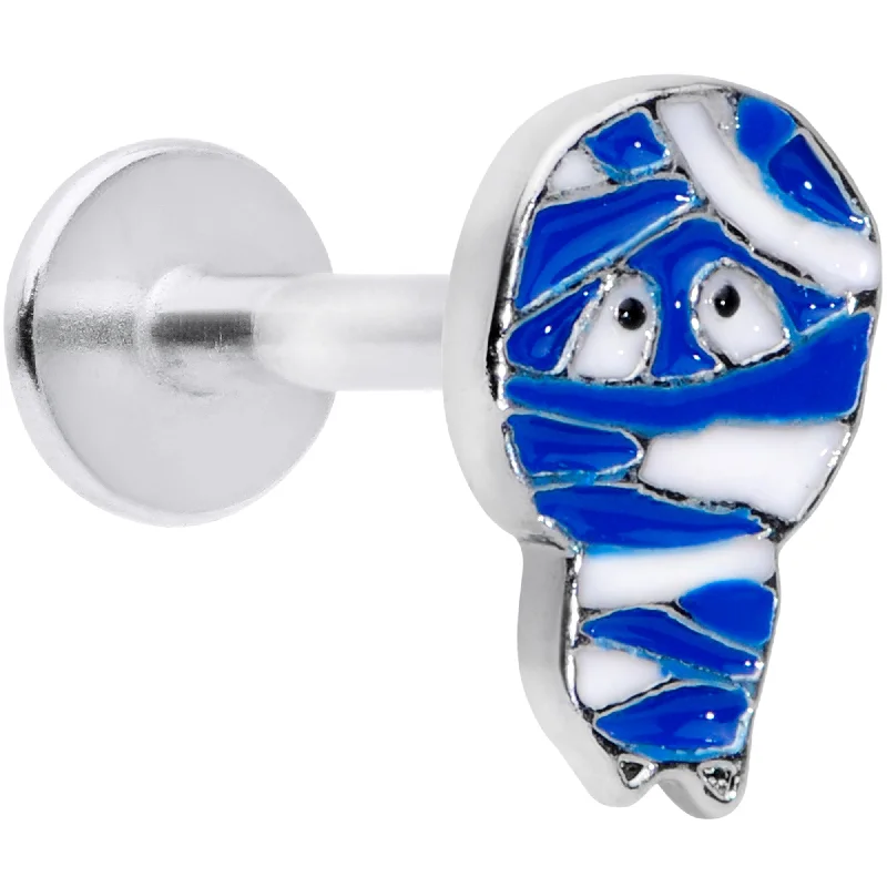 Comfortable Lip Rings with Gorgeous Shine16 Gauge 5/16 Blue White Mummy Halloween Labret Monroe Tragus