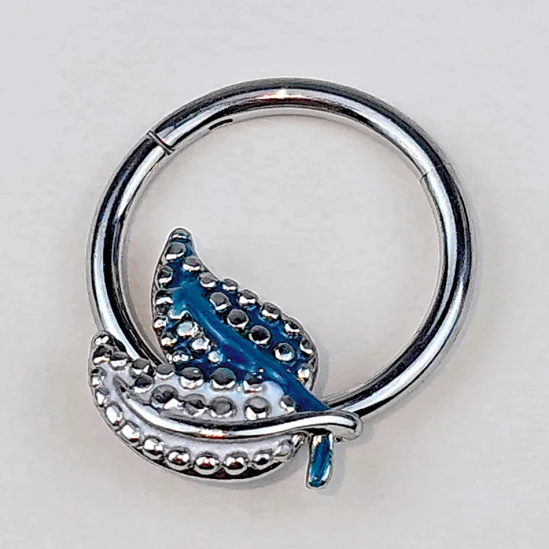Bold Nose Rings with Glamorous Stones -16 Gauge 3/8 Lovely Leaves Blue Hinged Segment Ring Bold Nose Rings with Glamorous Stones -16 Gauge 3/8 Lovely Leaves Blue Hinged Segment Ring