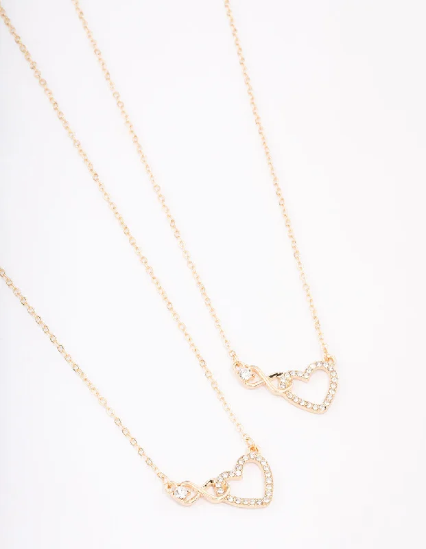 Shop Classic Women's  Necklaces & Pendants with a Modern Twist-Gold Diamante Infinity & Heart Necklace Pack