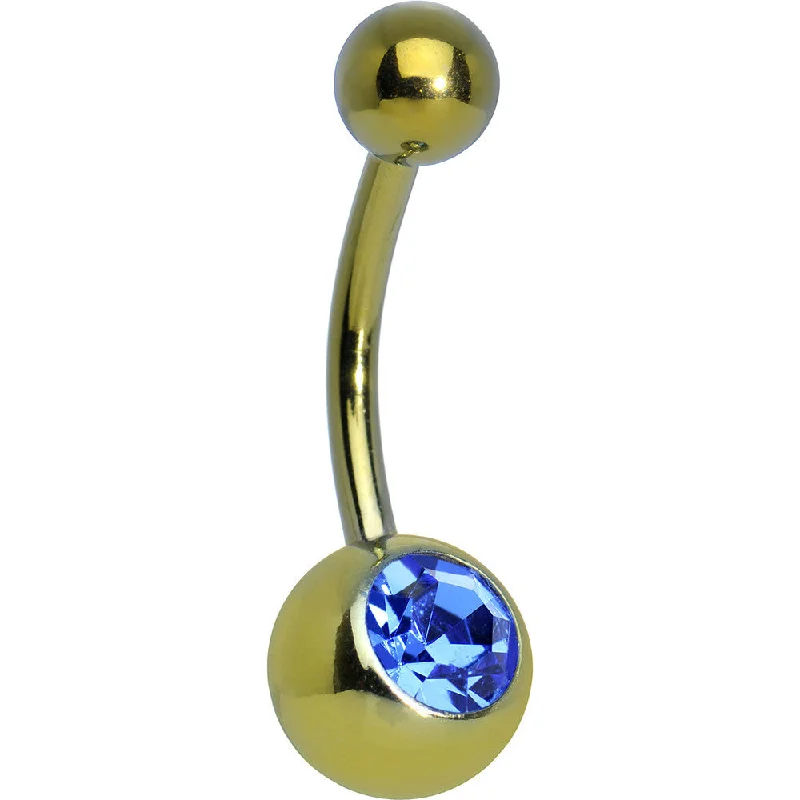 Belly Rings with Gemstone Detailing for Special Touch -Blue Gem Yellow Anodized Titanium Belly Ring Belly Rings with Gemstone Detailing for Special Touch -Blue Gem Yellow Anodized Titanium Belly Ring