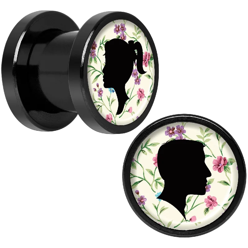 Women's Earrings – Elegant Designs for Every Personality--Man Woman Floral Silhouette Black Anodized Screw Fit Plug Set 0 Gauge Women's Earrings – Elegant Designs for Every Personality--Man Woman Floral Silhouette Black Anodized Screw Fit Plug Set 0 Gauge