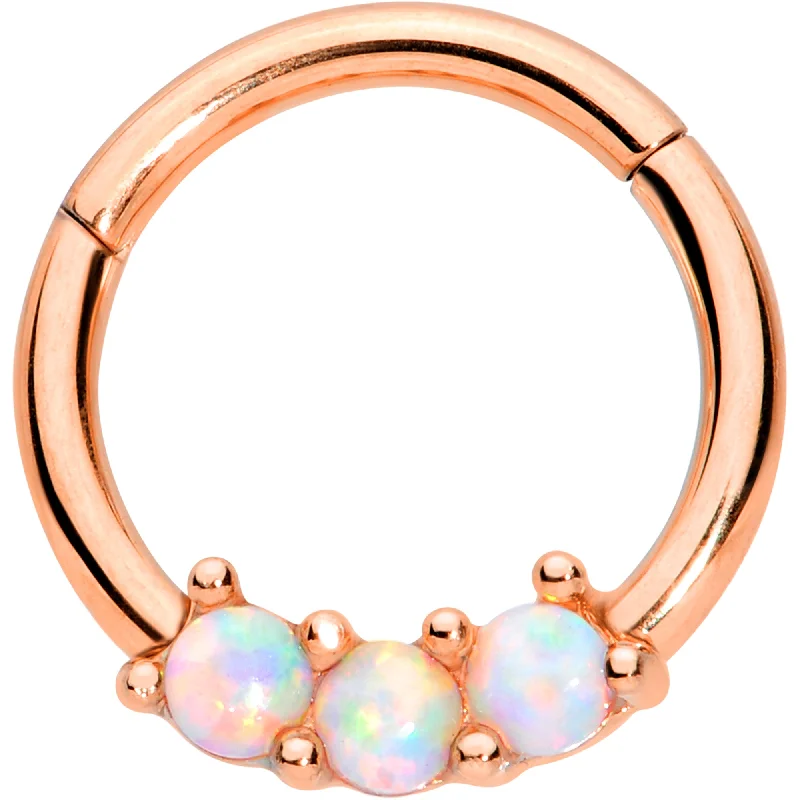 Vintage Style Nose Rings -16 Gauge 5/16 White Synthetic Opal Rose Gold Tone Hinged Segment Ring Vintage Style Nose Rings -16 Gauge 5/16 White Synthetic Opal Rose Gold Tone Hinged Segment Ring