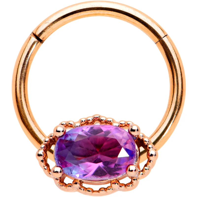 Bold and Beautiful Lip Rings with Stones16 Gauge 3/8 Purple Tourmaline Rose Gold Tone Hinged Segment Ring
