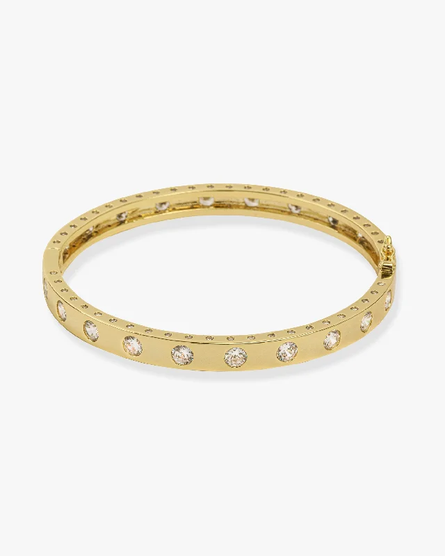 Women's Cuff Bangles-Ashley Hinge Cuff - Gold|White Diamondettes