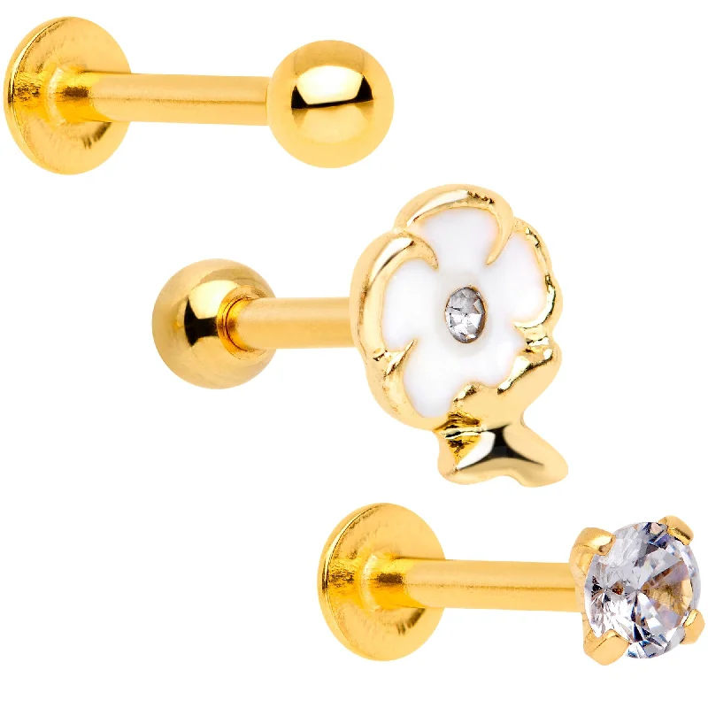 Women's Earrings – Elegant Designs for Every Personality--16 Gauge 1/4 Clear Gem Gold Tone Spring Cartilage Tragus Set of 3 Women's Earrings – Elegant Designs for Every Personality--16 Gauge 1/4 Clear Gem Gold Tone Spring Cartilage Tragus Set of 3