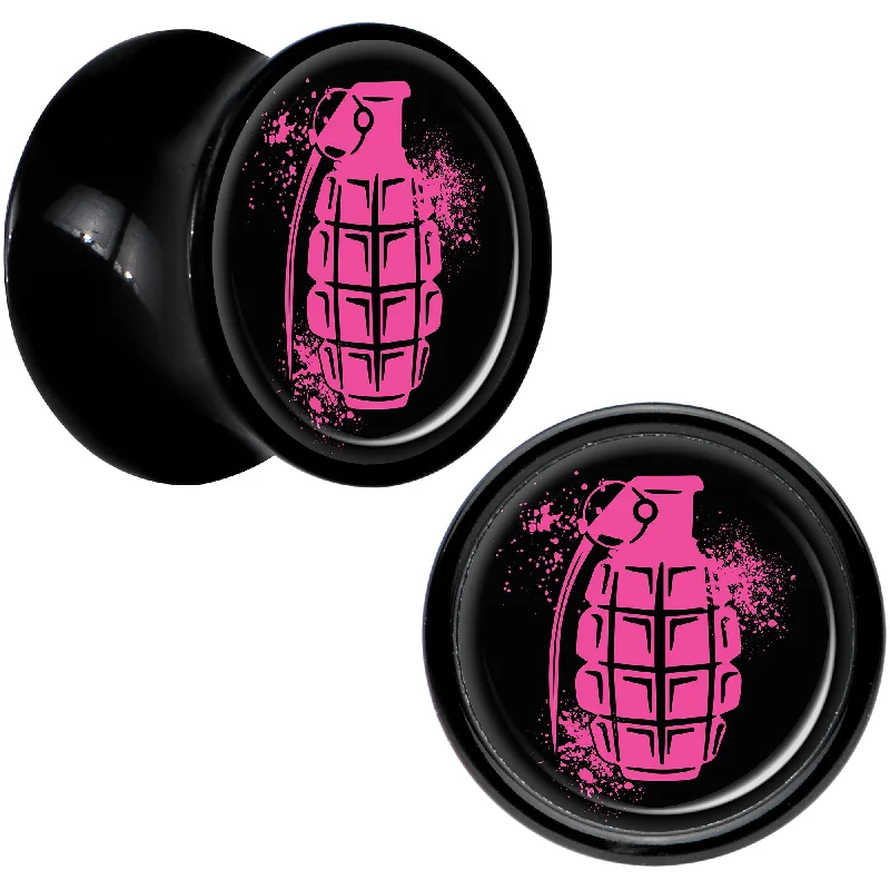 Women's Earrings – Elegant Designs for Every Personality--Black Acrylic Pink Grenade Saddle Plug Set 00 Gauge
