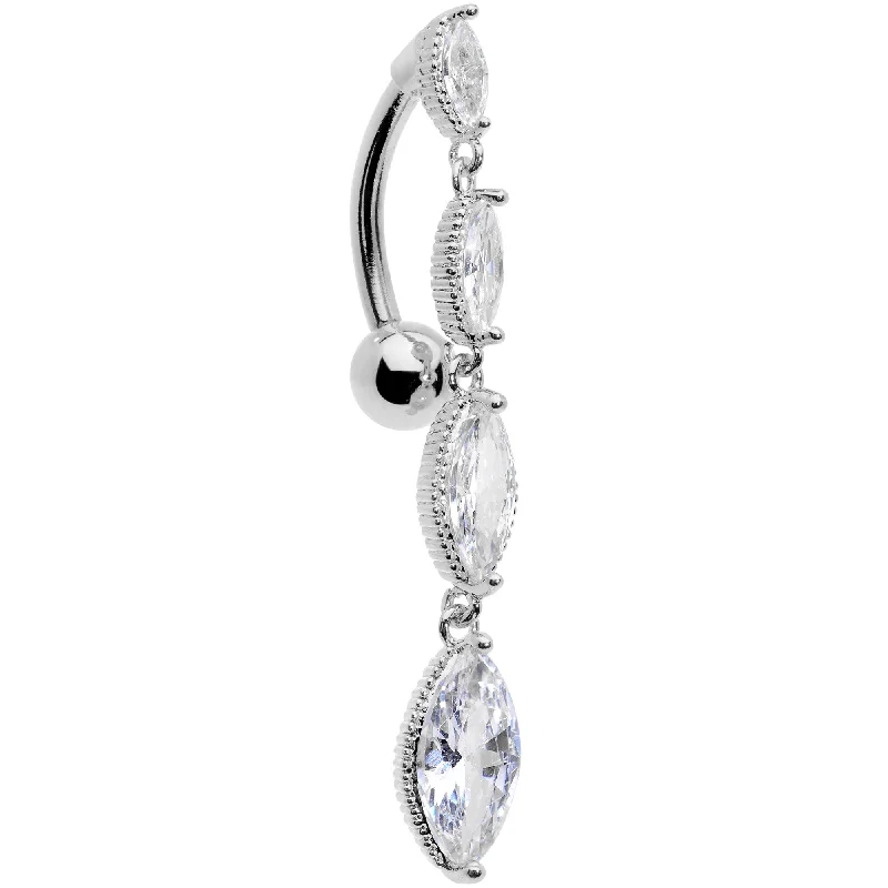 Belly Rings for Fashionistas -Clear CZ Gem Waterfall Dangle Top Mount Belly Ring