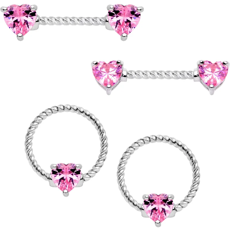 Lip Rings for Trendy Piercings14 Gauge Pink CZ Gem Heart Twisted BCR Ring Barbell Nipple Ring Set Lip Rings for Trendy Piercings14 Gauge Pink CZ Gem Heart Twisted BCR Ring Barbell Nipple Ring Set