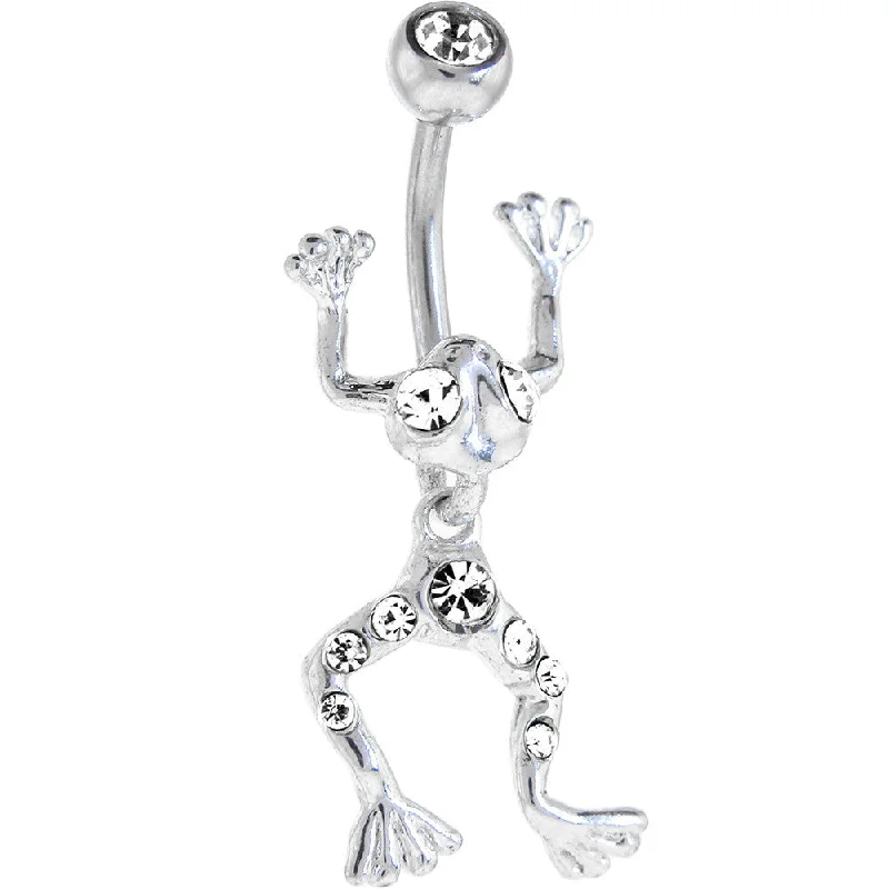 Belly Rings with Gold Finish for Elegant Style -Crystalline LEAPING FROG Dangle Belly Ring Belly Rings with Gold Finish for Elegant Style -Crystalline LEAPING FROG Dangle Belly Ring
