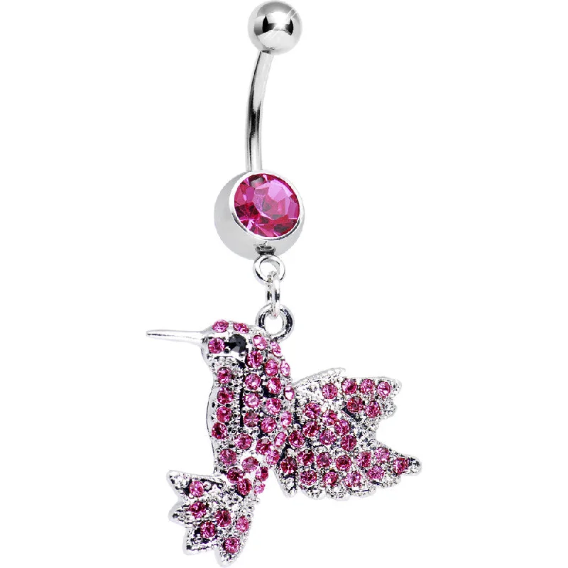 Stunning Belly Rings for Special Occasions -Pink Gem Humming Bird Belly Ring
