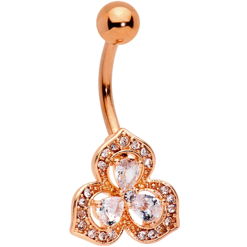 Comfortable Belly Rings for Chic Fashion -Clear Gems Rose Gold Tone Art Deco Glamour Leaves Dangle Belly Ring Comfortable Belly Rings for Chic Fashion -Clear Gems Rose Gold Tone Art Deco Glamour Leaves Dangle Belly Ring
