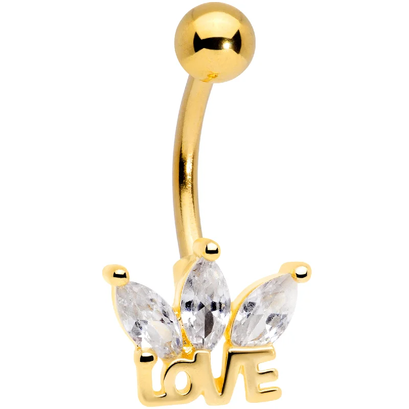 Beautiful Belly Rings for Everyday Glam -Clear Gem Gold Tone Crown of Love Belly Ring Beautiful Belly Rings for Everyday Glam -Clear Gem Gold Tone Crown of Love Belly Ring