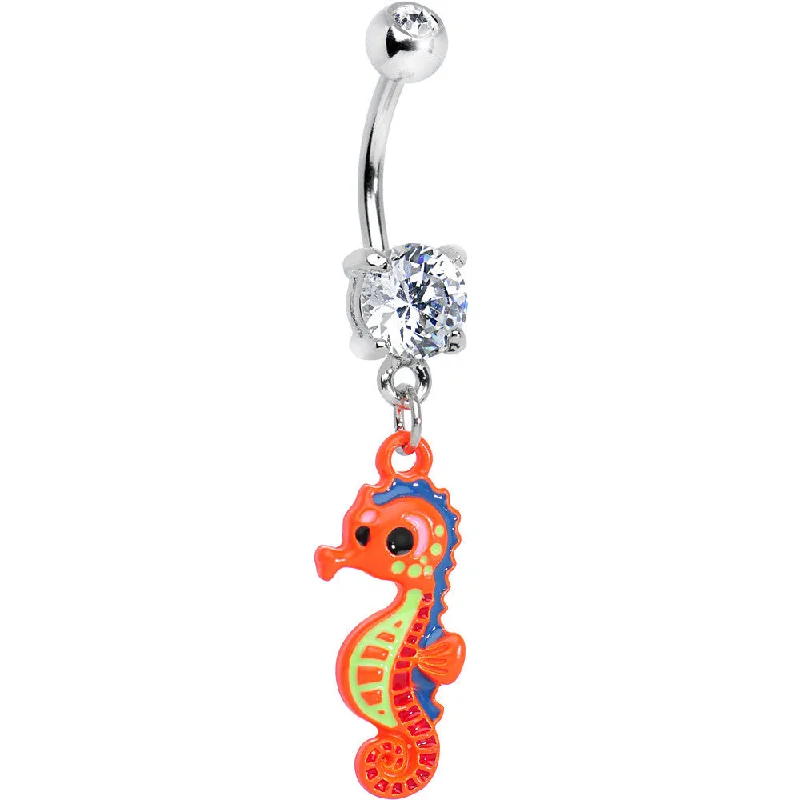 Belly Rings with Star Motif for Fun Fashion -Clear Gem Adorable Orange Baby Seahorse Dangle Belly Ring Belly Rings with Star Motif for Fun Fashion -Clear Gem Adorable Orange Baby Seahorse Dangle Belly Ring