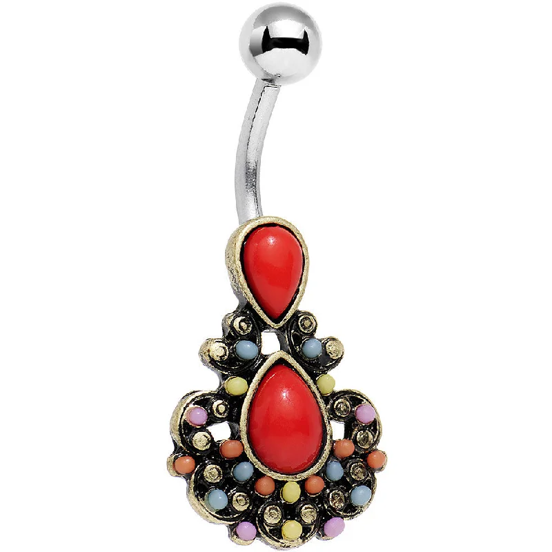 Designer Belly Rings for Elegant Style -Red Orb Splash of Color Southwestern Elegant Drop Belly Ring Designer Belly Rings for Elegant Style -Red Orb Splash of Color Southwestern Elegant Drop Belly Ring