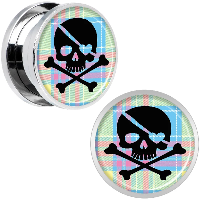 Women's Earrings – Elegant Designs for Every Personality--Pink Green Plaid Heart Skull Steel Screw Fit Plug Set 5/8 Women's Earrings – Elegant Designs for Every Personality--Pink Green Plaid Heart Skull Steel Screw Fit Plug Set 5/8