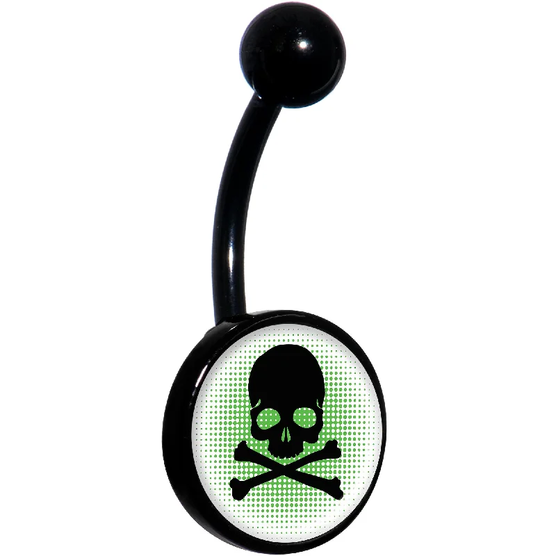 Elegant Belly Rings for Timeless Fashion -Green Black Skull Black Belly Ring