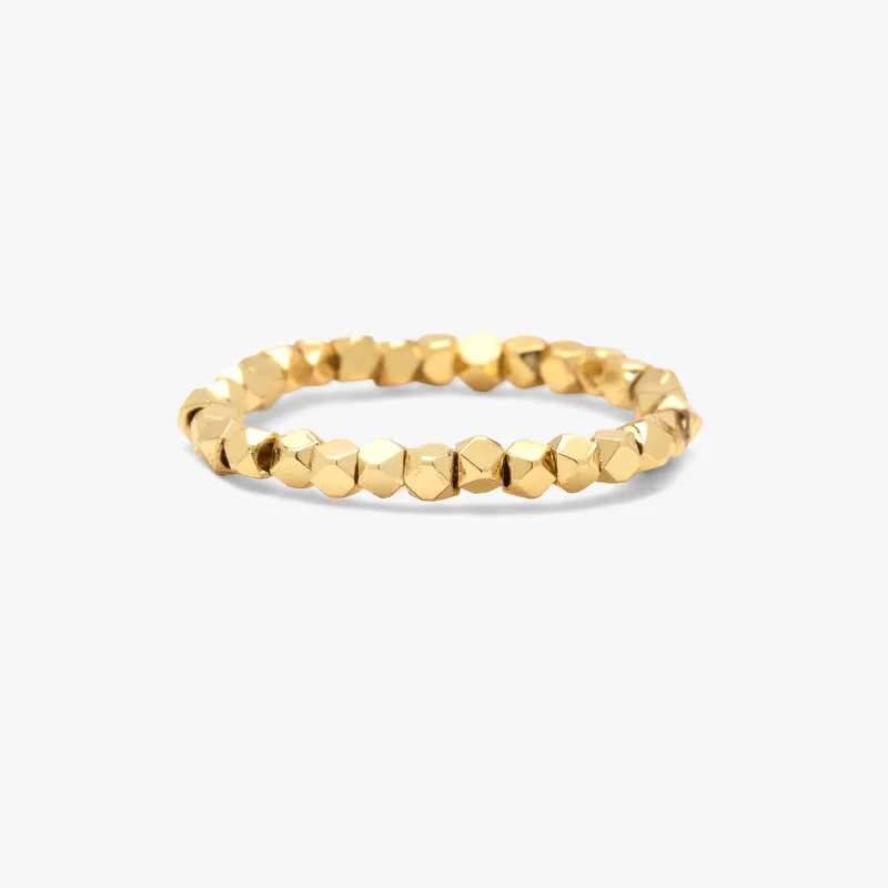 Chic Women's Rings for Fashion-Forward Looks-Faceted Gold Bead Stretch Ring