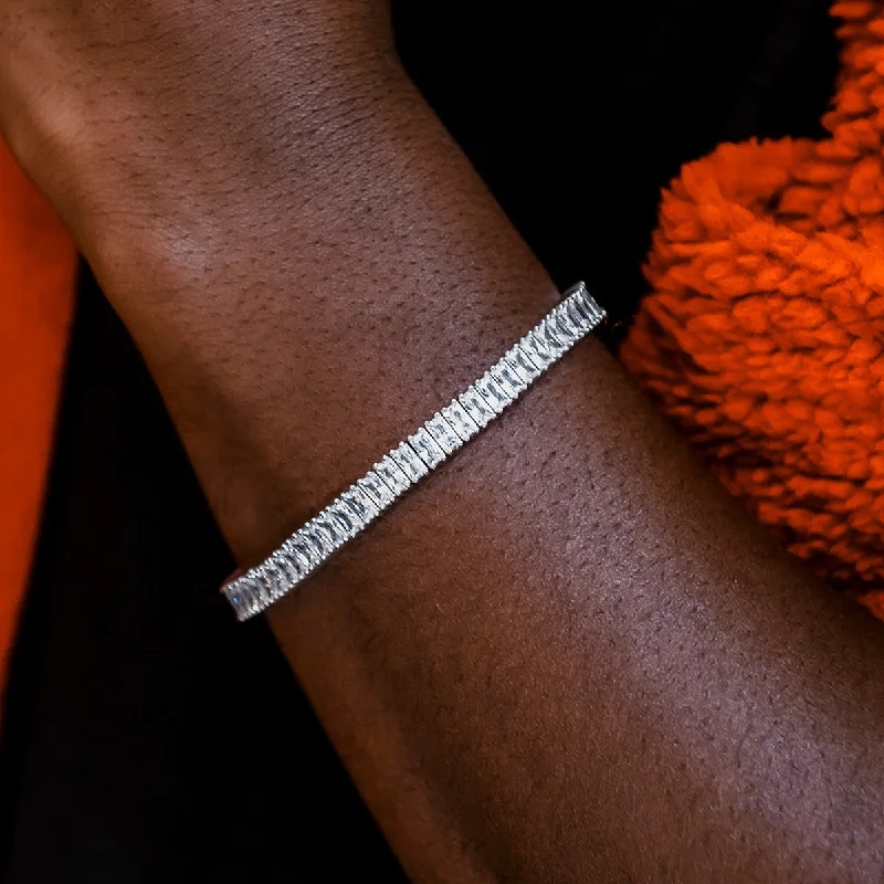 Men's Cuff Bracelets-Diamond Baguette Tennis Bracelet in White Gold- 6mm