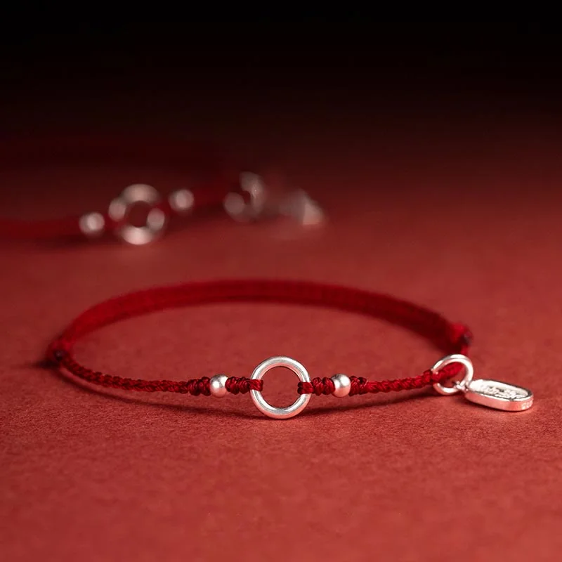 Boho Bracelets for Men-Buddha Stones 925 Sterling Silver Lucky Fortune Peace Joy Lotus Peace Buckle Red String Bracelet