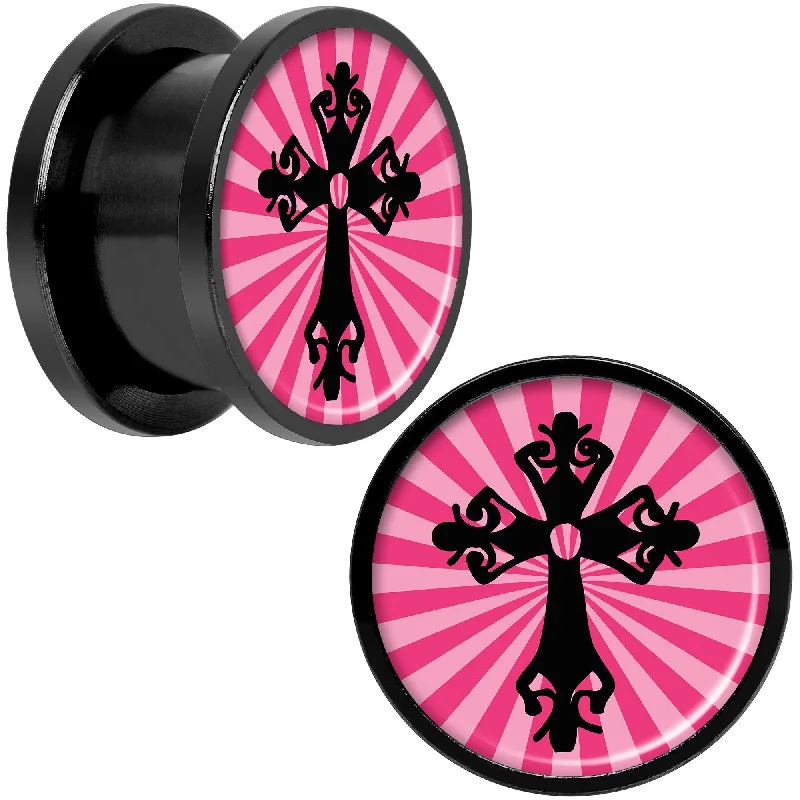 Women's Earrings – Elegant Designs for Every Personality--Pink Black Radiant Cross Black Anodized Screw Fit Plug Set 9/16 Women's Earrings – Elegant Designs for Every Personality--Pink Black Radiant Cross Black Anodized Screw Fit Plug Set 9/16