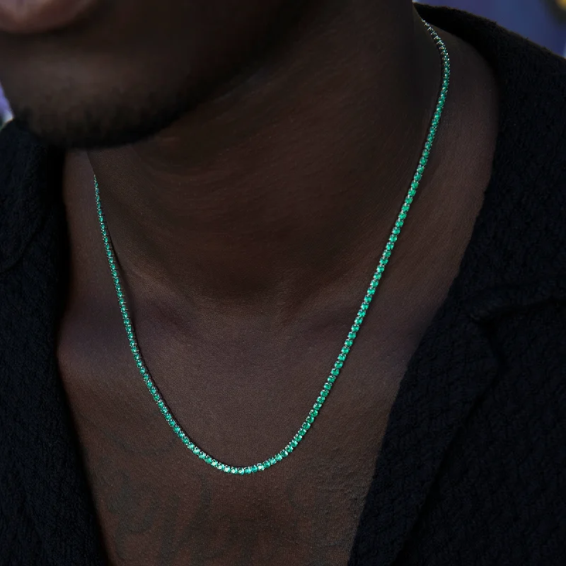 Exclusive Men's Necklaces & Pendants for the Modern Gentleman-Emerald Diamond Micro Tennis Chain Exclusive Men's Necklaces & Pendants for the Modern Gentleman-Emerald Diamond Micro Tennis Chain
