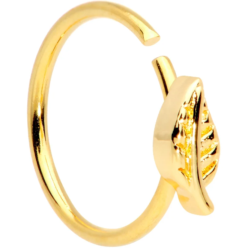 Small Hoop Nose Rings -20 Gauge 5/16 Gold Tone Little Leaf Seamless Circular Ring