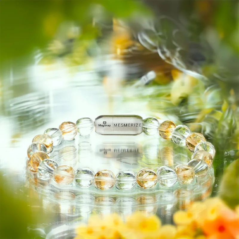 Leather Bracelets for Men-Abundance Citrine and Clear Quartz Natural Stone Bracelet