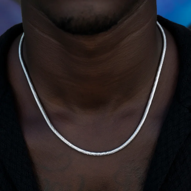 Exclusive Men's Necklaces & Pendants for the Modern Gentleman-Snake Chain in White Gold - 4mm Exclusive Men's Necklaces & Pendants for the Modern Gentleman-Snake Chain in White Gold - 4mm