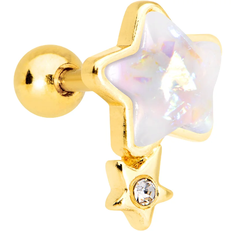 Women's Earrings – Elegant Designs for Every Personality--1/4 White Faux Opal Gold Tone Star Child Cartilage Tragus Earring