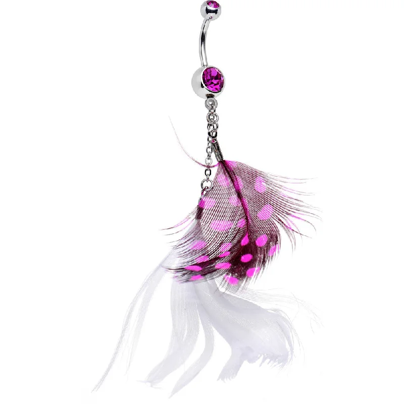 Trendy Belly Rings for Fashion-Loving Women -Modest Fuchsia Passion Polka Dot Feather Belly Ring Trendy Belly Rings for Fashion-Loving Women -Modest Fuchsia Passion Polka Dot Feather Belly Ring