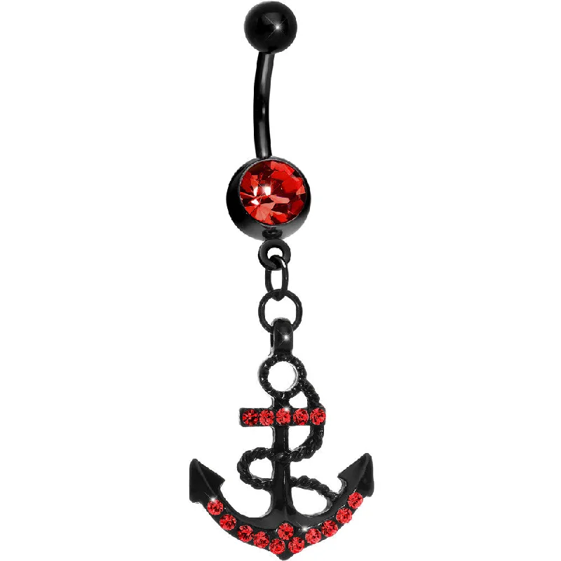 Belly Rings with Stylish Touch for Modern Women -Red Gem Paved Black Anchor Dangle Belly Ring Belly Rings with Stylish Touch for Modern Women -Red Gem Paved Black Anchor Dangle Belly Ring
