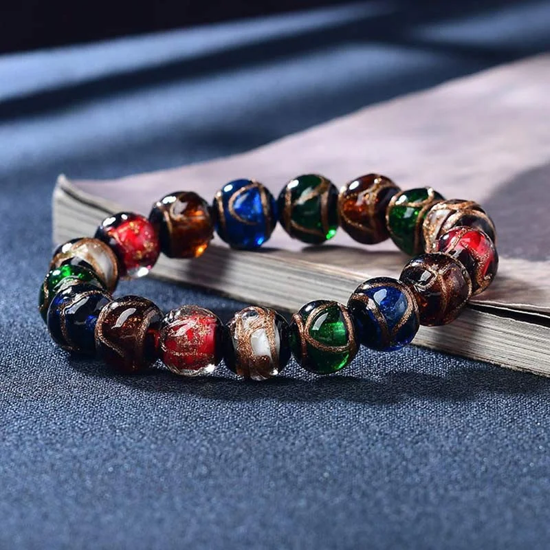 Elegant Beaded Bracelets for Men with Charm-Buddha Stones Colorful Liuli Glass Bead Luck Bracelet Elegant Beaded Bracelets for Men with Charm-Buddha Stones Colorful Liuli Glass Bead Luck Bracelet