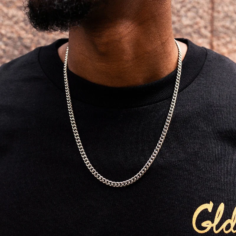 Exclusive Men's Necklaces & Pendants for the Modern Gentleman-Cuban Link Chain in White Gold - 5mm Exclusive Men's Necklaces & Pendants for the Modern Gentleman-Cuban Link Chain in White Gold - 5mm