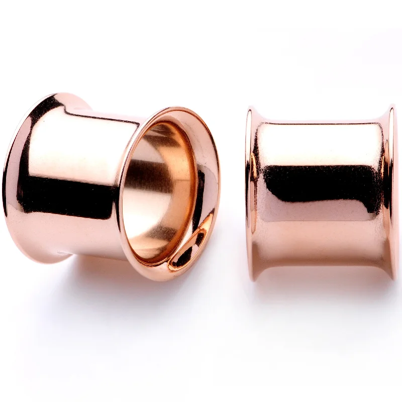 Women's Earrings – Elegant Designs for Every Personality--Rose Gold Tone Anodized Steel Double Flare Tunnel Plug Set 4mm to 16mm