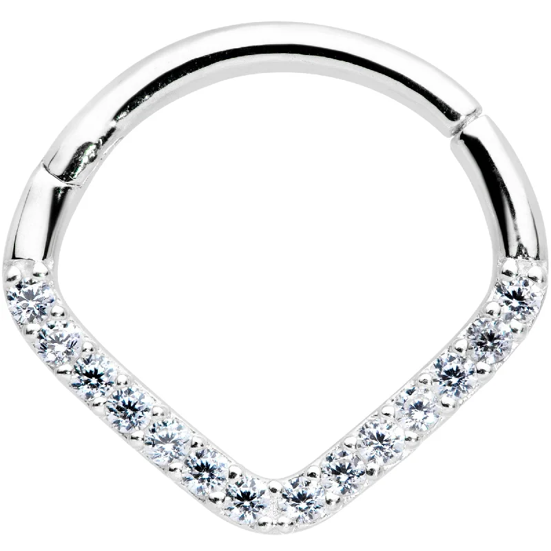Customizable Nose Rings -16 Gauge 3/8 14k White Gold Clear CZ Gem Chevron Hinged Segment Ring Customizable Nose Rings -16 Gauge 3/8 14k White Gold Clear CZ Gem Chevron Hinged Segment Ring