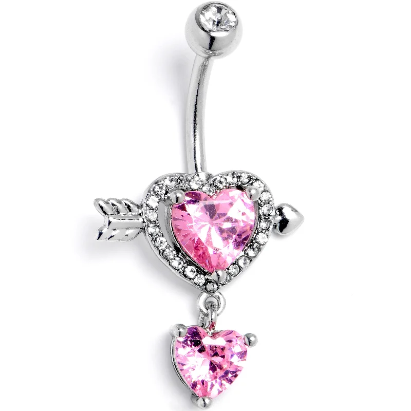 Belly Rings with Colorful Accents for Bold Style -Pink Clear Gem Fusion of Love Heart Arrow Dangle Belly Ring Belly Rings with Colorful Accents for Bold Style -Pink Clear Gem Fusion of Love Heart Arrow Dangle Belly Ring