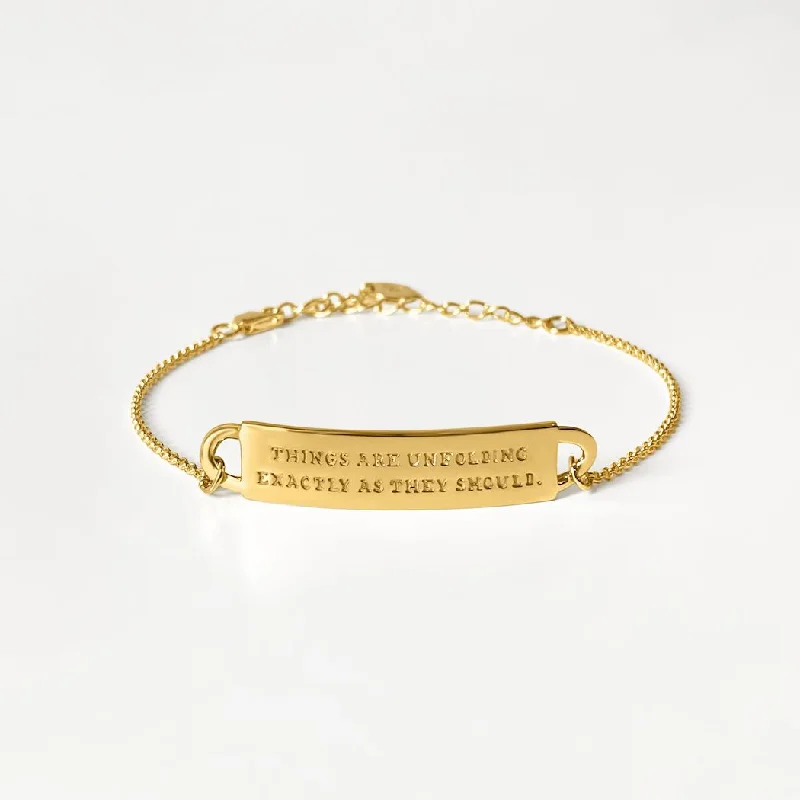 High-End Bangles for Women-Engraved Fortune Bracelet: "Things are unfolding exactly as they should" - Gold High-End Bangles for Women-Engraved Fortune Bracelet: "Things are unfolding exactly as they should" - Gold