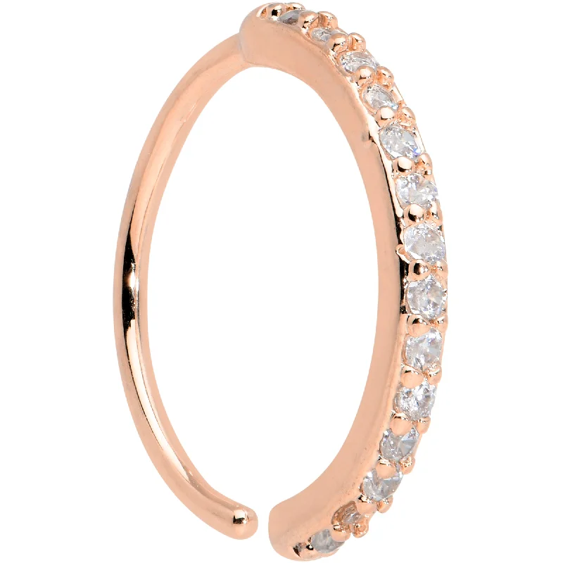 Unique Nose Rings for Fashion Lovers -20 Gauge 3/8 Clear CZ Gem Rose Gold Tone Forward Facing Nose Hoop Unique Nose Rings for Fashion Lovers -20 Gauge 3/8 Clear CZ Gem Rose Gold Tone Forward Facing Nose Hoop