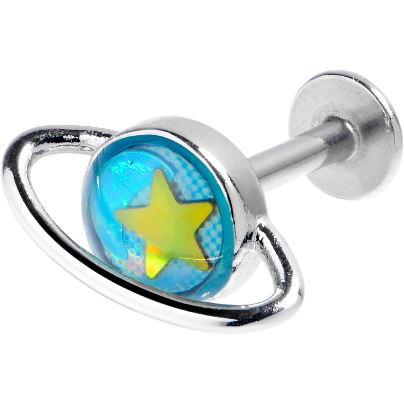 Women's Earrings – Elegant Designs for Every Personality--16 Gauge 1/4 Saturn Star Blue Labret Women's Earrings – Elegant Designs for Every Personality--16 Gauge 1/4 Saturn Star Blue Labret