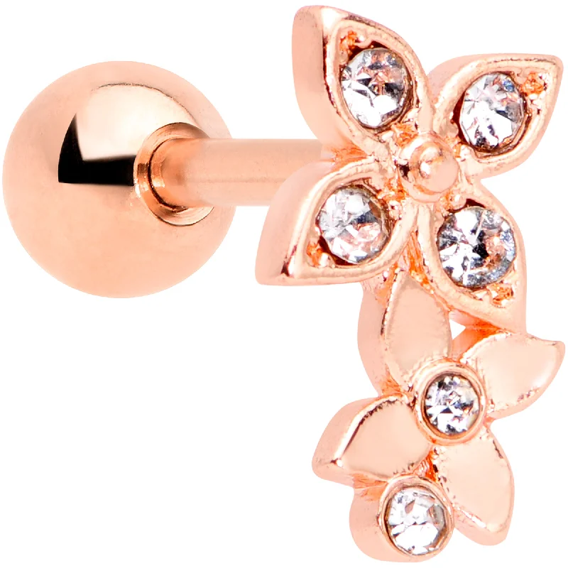 Women's Earrings – Elegant Designs for Every Personality--16 Gauge 1/4 Clear Gem Rose Gold Tone Bloom Butterfly Cartilage Tragus