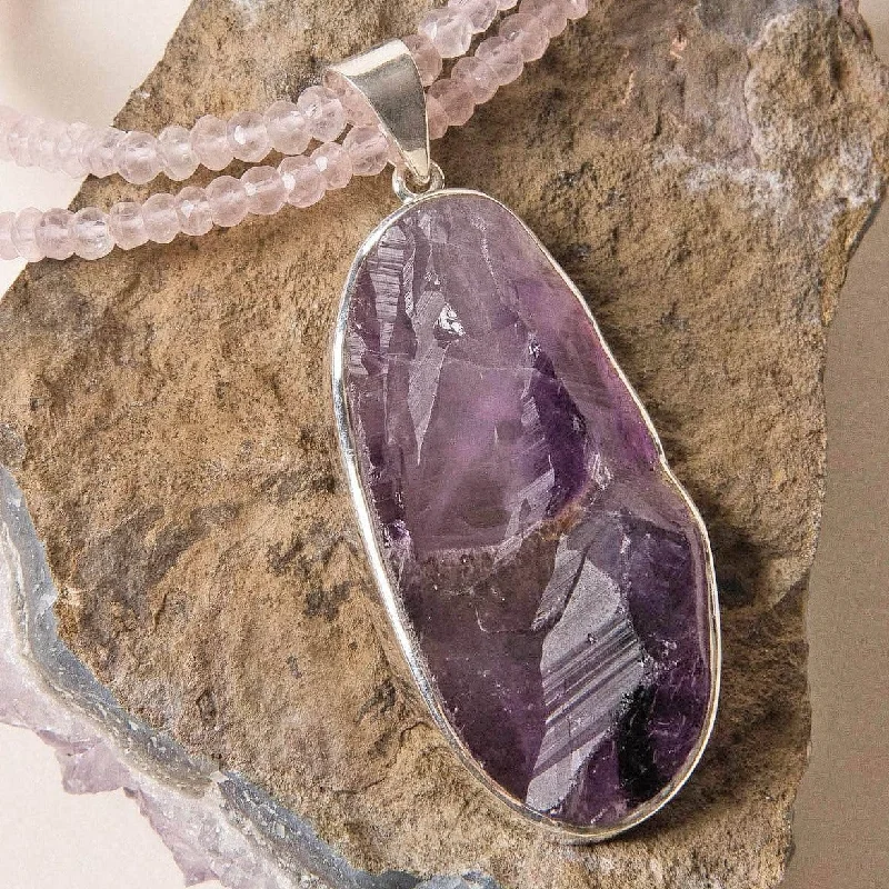 Exclusive Men's Necklaces & Pendants for the Modern Gentleman-Raw Amethyst Beaded Rose Quartz Necklace - Limited Edition Exclusive Men's Necklaces & Pendants for the Modern Gentleman-Raw Amethyst Beaded Rose Quartz Necklace - Limited Edition