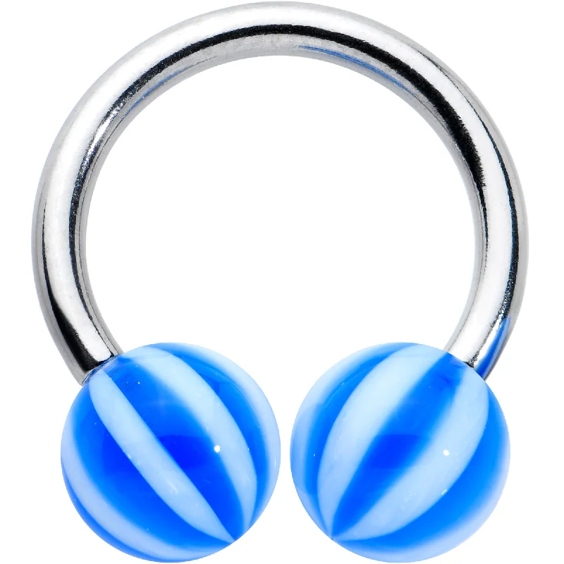 Custom Lip Rings with Bold Colors14 Gauge 7/16 Striped Blue White Ball End Horseshoe Circular Barbell Custom Lip Rings with Bold Colors14 Gauge 7/16 Striped Blue White Ball End Horseshoe Circular Barbell