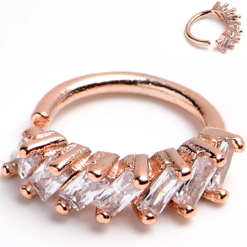 Women's Earrings – Elegant Designs for Every Personality--16 Gauge 5/16 Rose Gold Toned Princess Cubic Zirconia Bendable Hoop