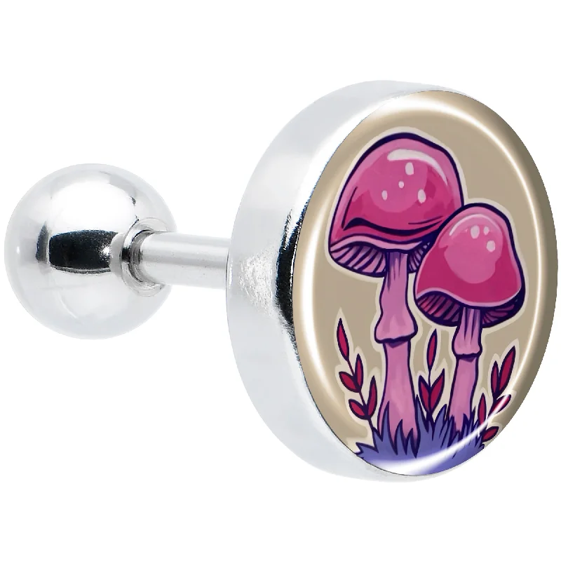 Women's Earrings – Elegant Designs for Every Personality--16 Gauge 1/4 Artist Drawn Pink Mushrooms Tragus Cartilage Earring