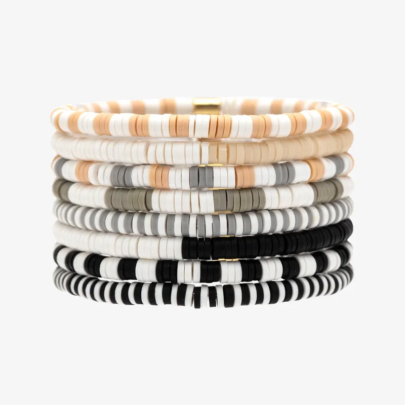 Stylish Braided Bangles for Women-Vacation Vibes Neutral Stretch Bracelet Set of 8