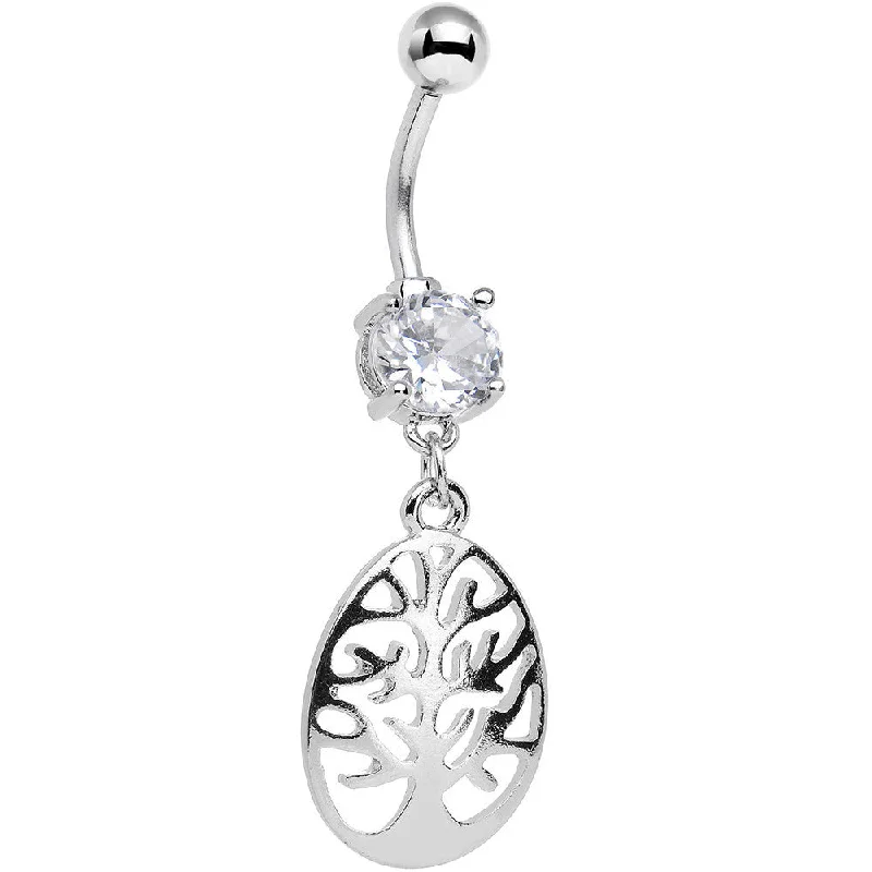 Stylish Belly Rings for Chic Looks -Clear Gem Teardrop Tree Silhouette Dangle Belly Ring Stylish Belly Rings for Chic Looks -Clear Gem Teardrop Tree Silhouette Dangle Belly Ring