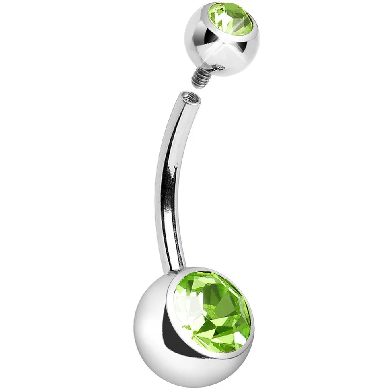 Stylish Belly Rings for Creative Fashion -Internally Threaded Green Double Gem Belly Ring 11mm Stylish Belly Rings for Creative Fashion -Internally Threaded Green Double Gem Belly Ring 11mm
