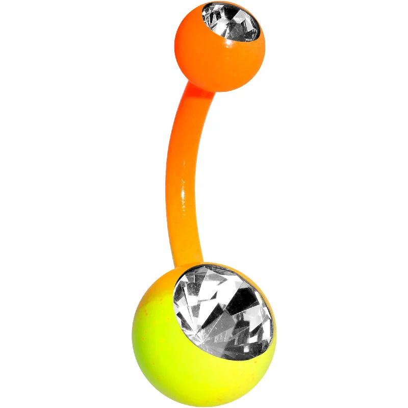Beautiful Belly Rings for Everyday Glam -14 Gauge 3/8 Clear Gem Color Plated Yellow Orange Fade Belly Ring Beautiful Belly Rings for Everyday Glam -14 Gauge 3/8 Clear Gem Color Plated Yellow Orange Fade Belly Ring