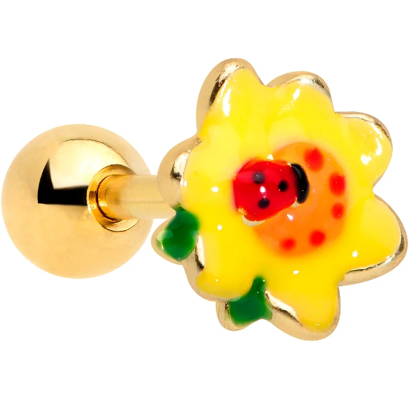 Women's Earrings – Elegant Designs for Every Personality--16 Gauge 1/4 Gold Tone Sunny Flower Ladybug Cartilage Tragus Women's Earrings – Elegant Designs for Every Personality--16 Gauge 1/4 Gold Tone Sunny Flower Ladybug Cartilage Tragus